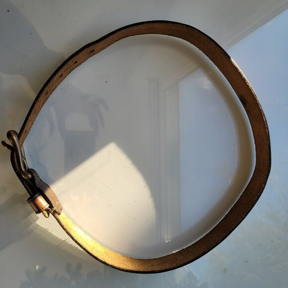 Vintage Brown Leather Belt with Brass Buckle Size M - Picture 5 of 6